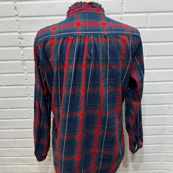 Trovata Birds of Paradis Tartan Plaid Michelle Button Down Shirt Ruffle Lrg Xmas - Picture 6 of 14